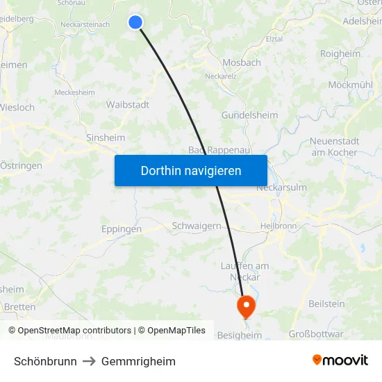 Schönbrunn to Gemmrigheim map