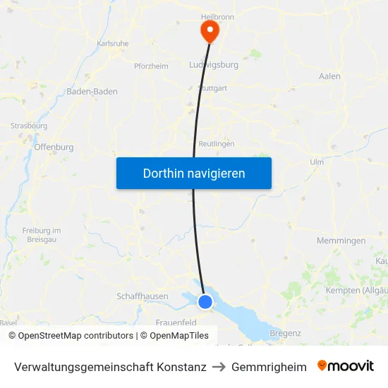 Verwaltungsgemeinschaft Konstanz to Gemmrigheim map