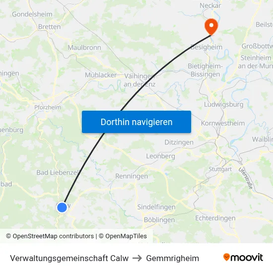 Verwaltungsgemeinschaft Calw to Gemmrigheim map