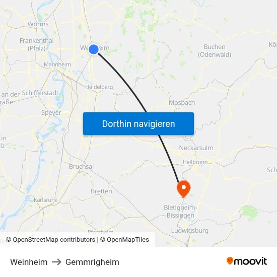 Weinheim to Gemmrigheim map