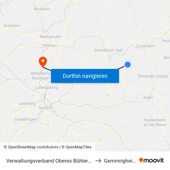 Verwaltungsverband Oberes Bühlertal to Gemmrigheim map