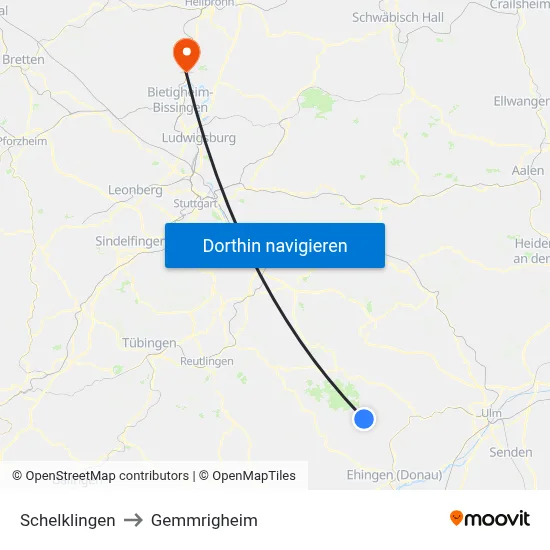 Schelklingen to Gemmrigheim map
