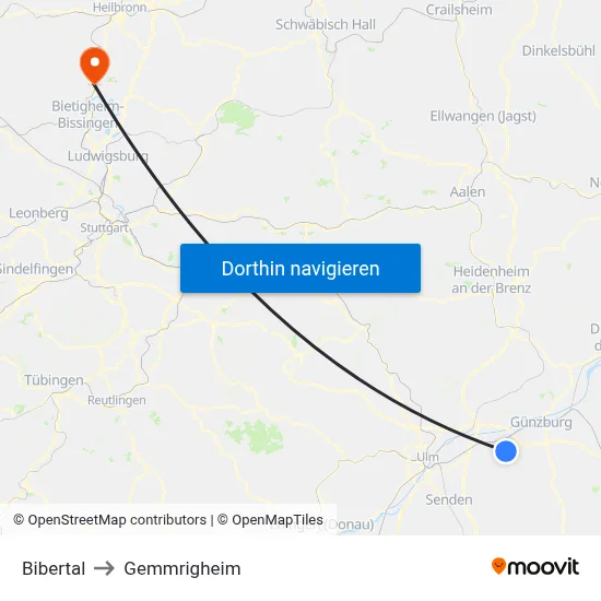Bibertal to Gemmrigheim map