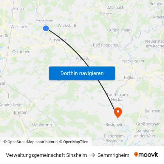 Verwaltungsgemeinschaft Sinsheim to Gemmrigheim map