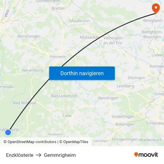 Enzklösterle to Gemmrigheim map