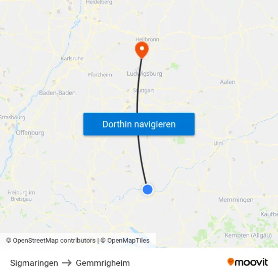Sigmaringen to Gemmrigheim map