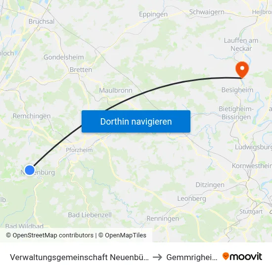 Verwaltungsgemeinschaft Neuenbürg to Gemmrigheim map