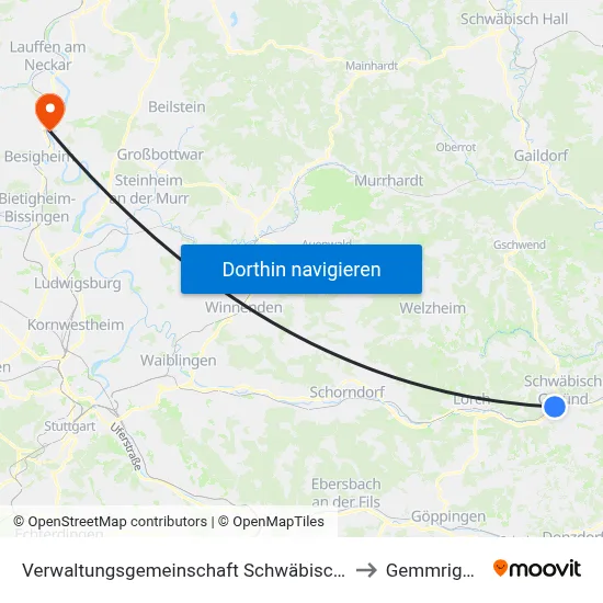 Verwaltungsgemeinschaft Schwäbisch Gmünd to Gemmrigheim map