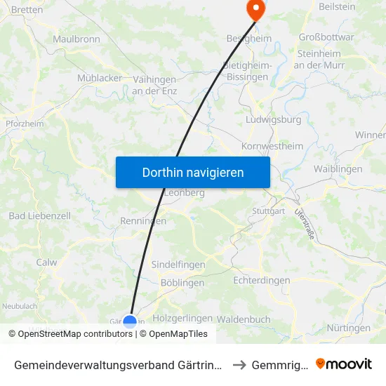 Gemeindeverwaltungsverband Gärtringen/Ehningen to Gemmrigheim map