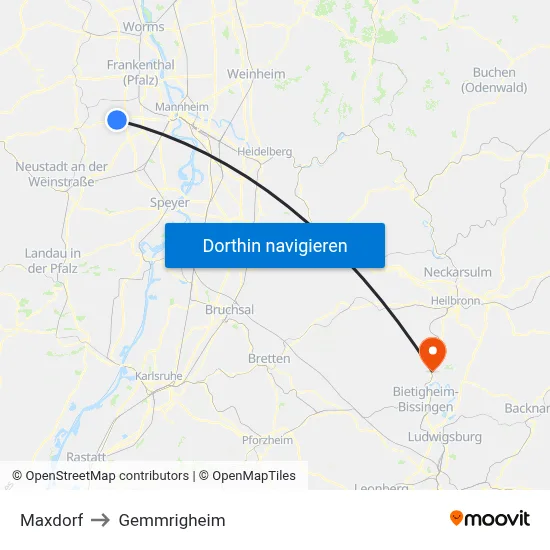 Maxdorf to Gemmrigheim map