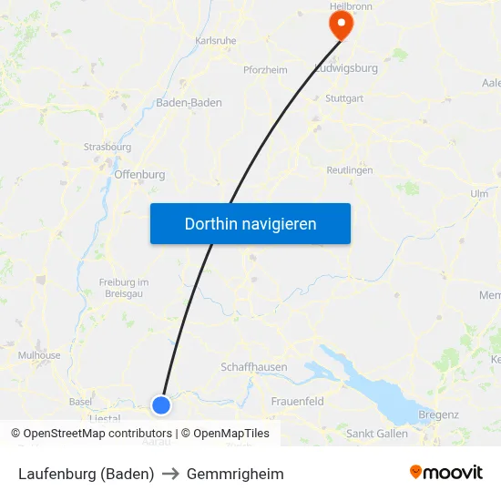 Laufenburg (Baden) to Gemmrigheim map