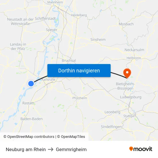 Neuburg am Rhein to Gemmrigheim map