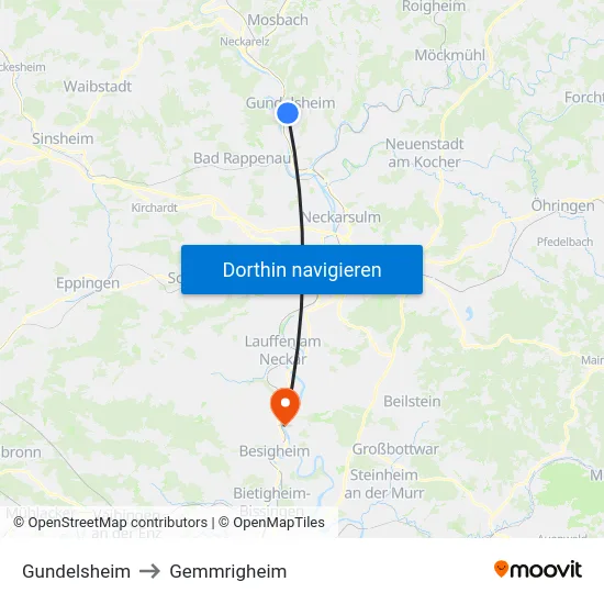 Gundelsheim to Gemmrigheim map