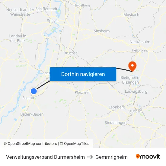 Verwaltungsverband Durmersheim to Gemmrigheim map