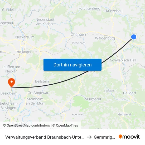 Verwaltungsverband Braunsbach-Untermünkheim to Gemmrigheim map