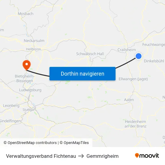 Verwaltungsverband Fichtenau to Gemmrigheim map