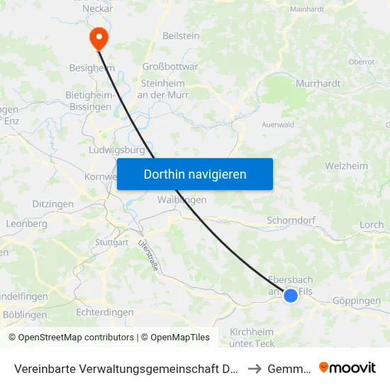 Vereinbarte Verwaltungsgemeinschaft Der Stadt Ebersbach An Der Fils to Gemmrigheim map