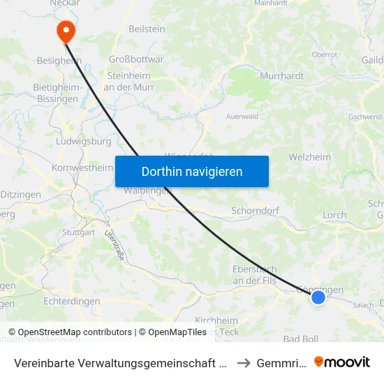 Vereinbarte Verwaltungsgemeinschaft Der Stadt Göppingen to Gemmrigheim map