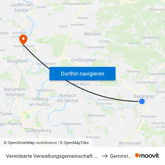 Vereinbarte Verwaltungsgemeinschaft Der Stadt Backnang to Gemmrigheim map