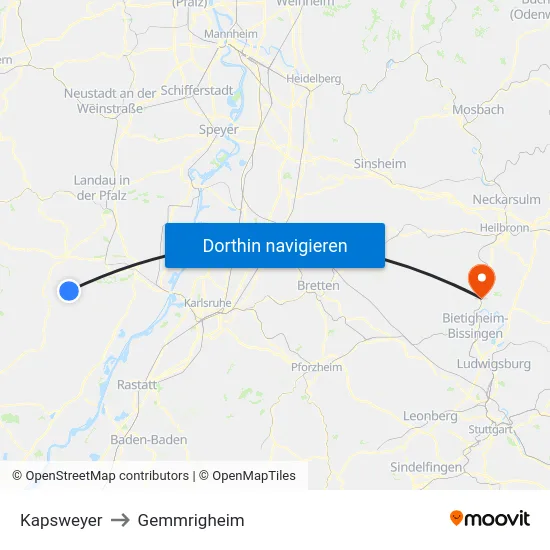 Kapsweyer to Gemmrigheim map