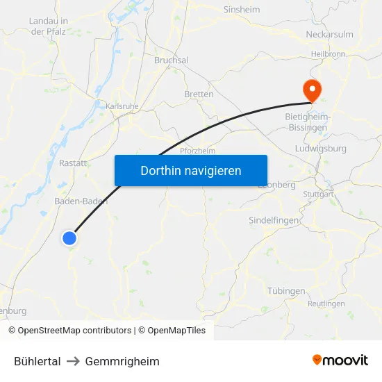 Bühlertal to Gemmrigheim map