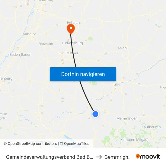 Gemeindeverwaltungsverband Bad Buchau to Gemmrigheim map