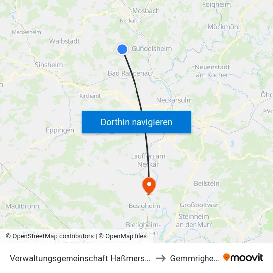 Verwaltungsgemeinschaft Haßmersheim to Gemmrigheim map