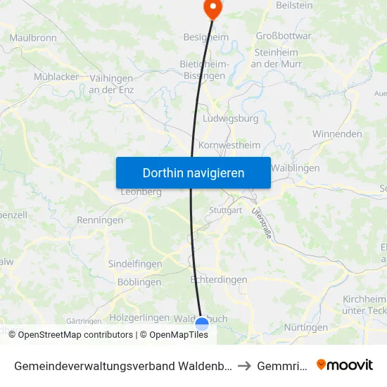 Gemeindeverwaltungsverband Waldenbuch/Steinenbronn to Gemmrigheim map