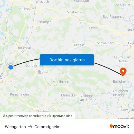 Weingarten to Gemmrigheim map