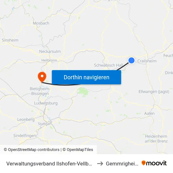 Verwaltungsverband Ilshofen-Vellberg to Gemmrigheim map