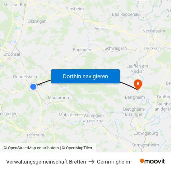 Verwaltungsgemeinschaft Bretten to Gemmrigheim map