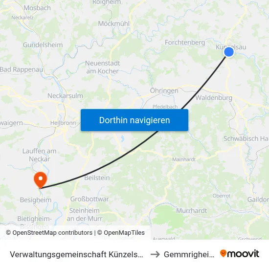 Verwaltungsgemeinschaft Künzelsau to Gemmrigheim map