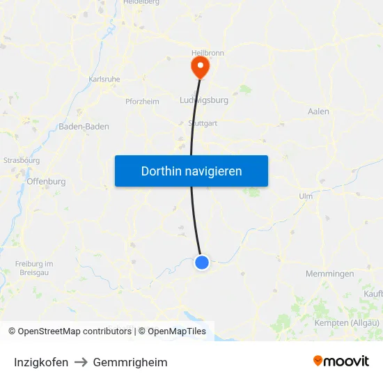 Inzigkofen to Gemmrigheim map