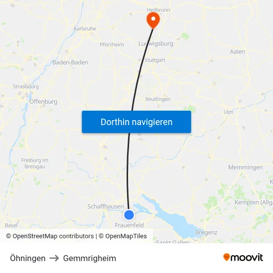 Öhningen to Gemmrigheim map