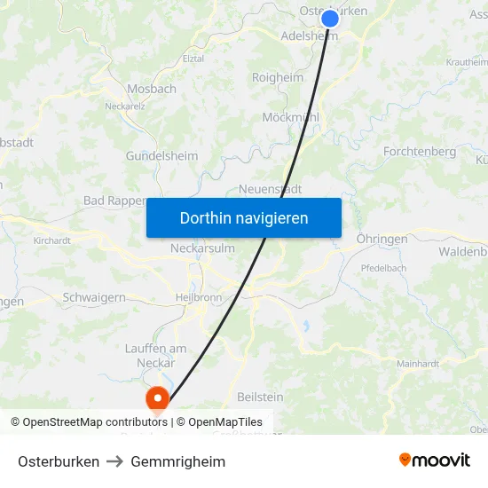 Osterburken to Gemmrigheim map