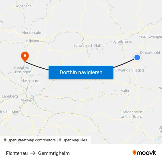 Fichtenau to Gemmrigheim map