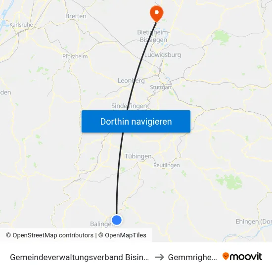 Gemeindeverwaltungsverband Bisingen to Gemmrigheim map
