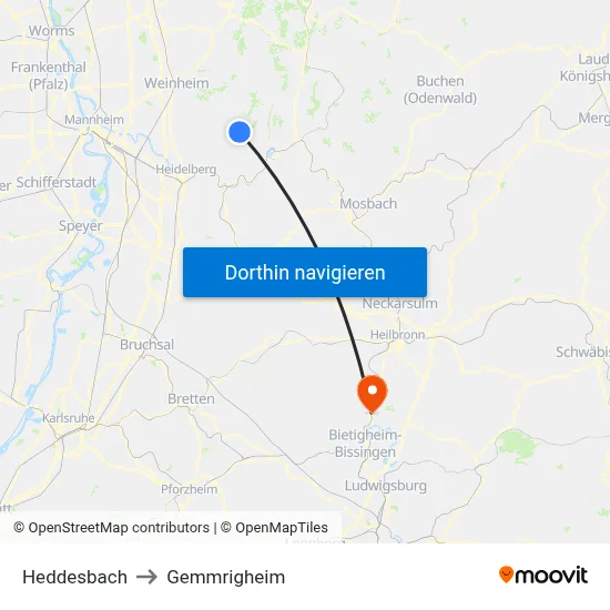 Heddesbach to Gemmrigheim map