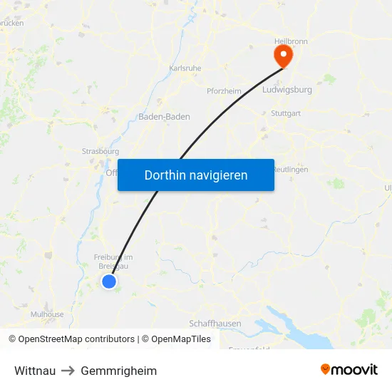 Wittnau to Gemmrigheim map