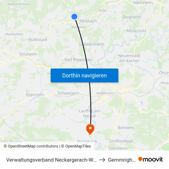 Verwaltungsverband Neckargerach-Waldbrunn to Gemmrigheim map