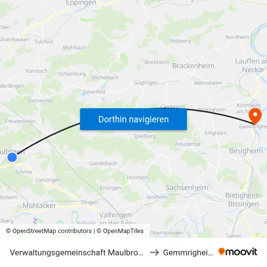 Verwaltungsgemeinschaft Maulbronn to Gemmrigheim map