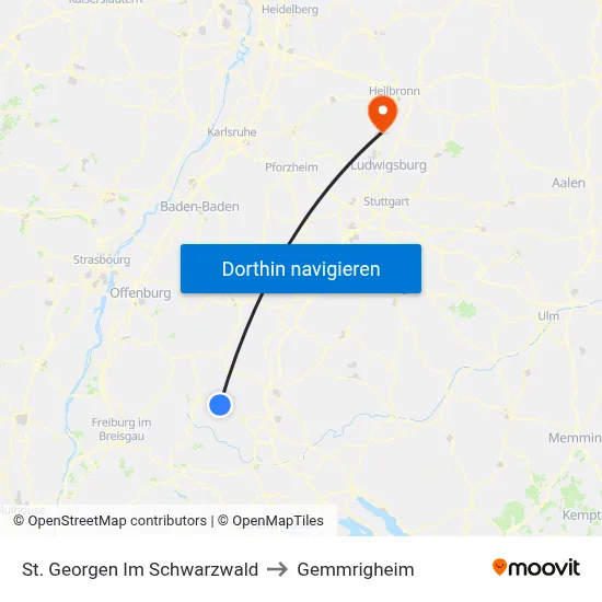 St. Georgen Im Schwarzwald to Gemmrigheim map