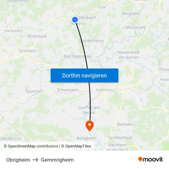 Obrigheim to Gemmrigheim map