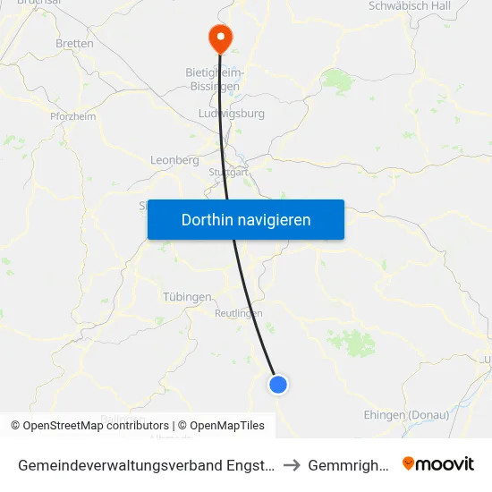 Gemeindeverwaltungsverband Engstingen to Gemmrigheim map