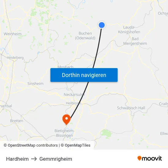 Hardheim to Gemmrigheim map