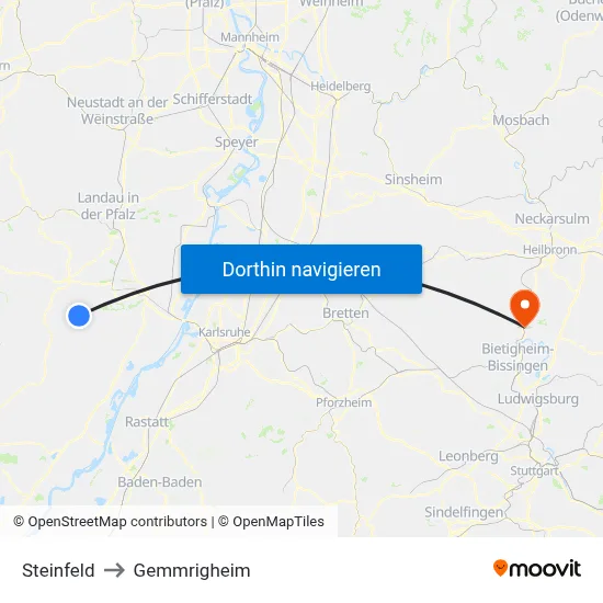Steinfeld to Gemmrigheim map