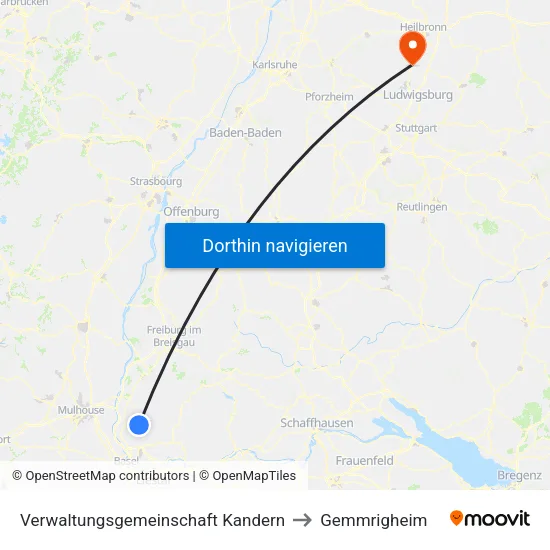 Verwaltungsgemeinschaft Kandern to Gemmrigheim map