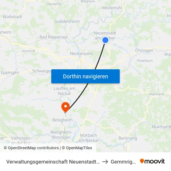 Verwaltungsgemeinschaft Neuenstadt am Kocher to Gemmrigheim map