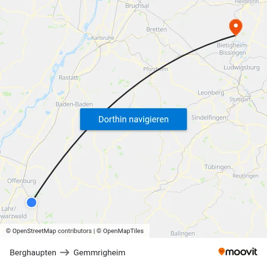 Berghaupten to Gemmrigheim map