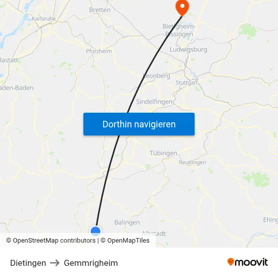Dietingen to Gemmrigheim map